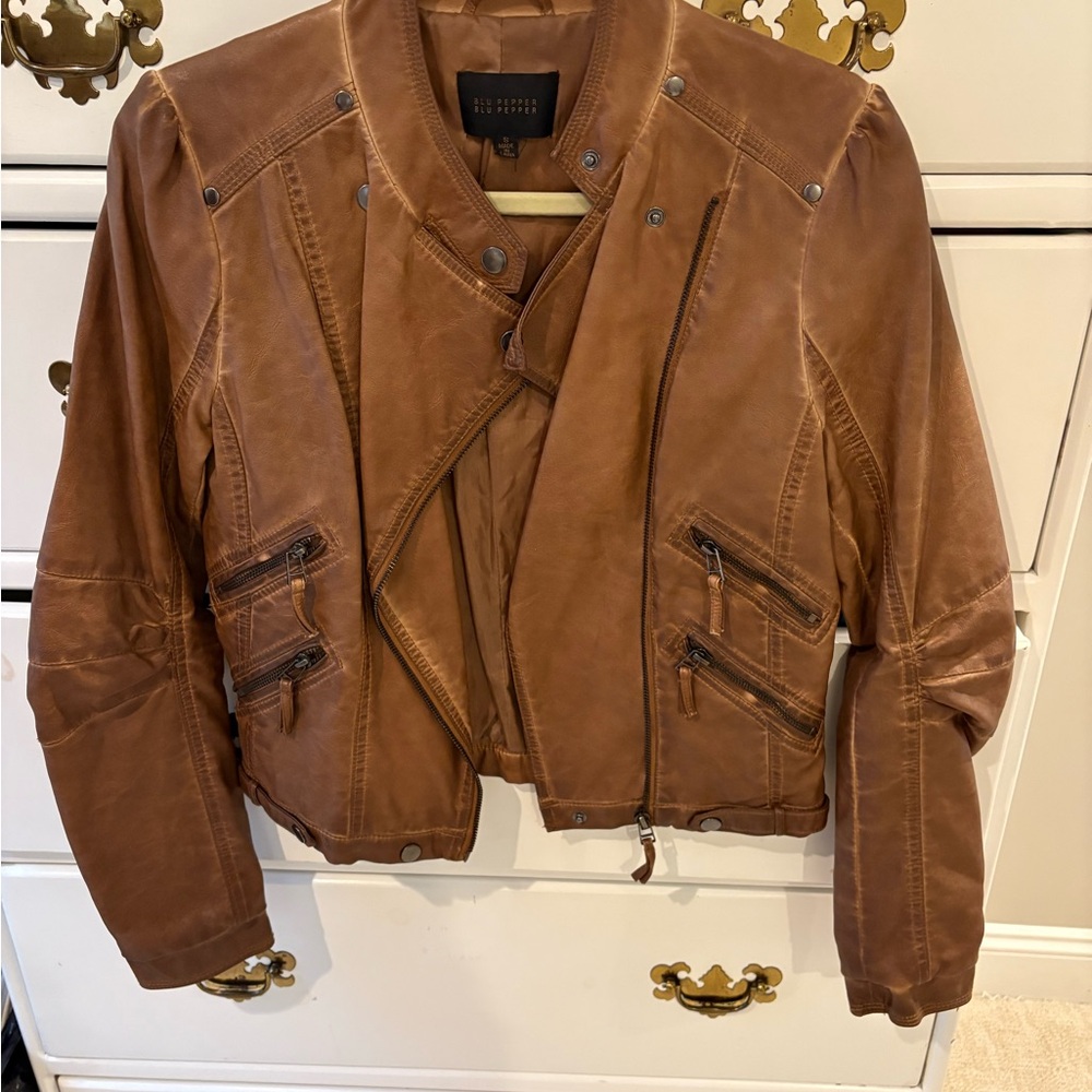 Blu Pepper Women's Tan Leather Jacket